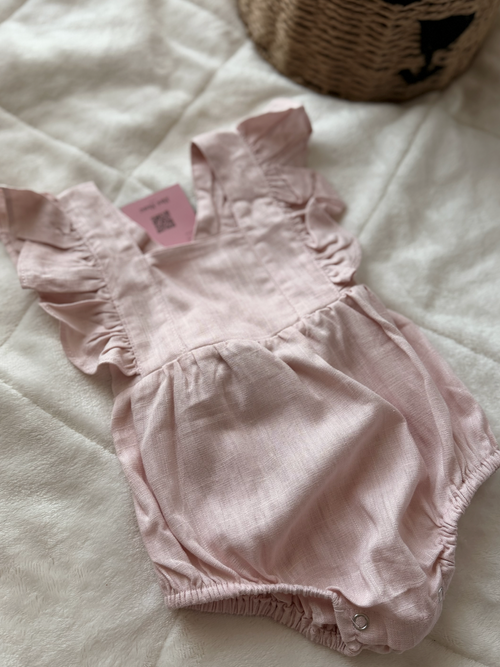Baby Linen Romper – Dusty Rose