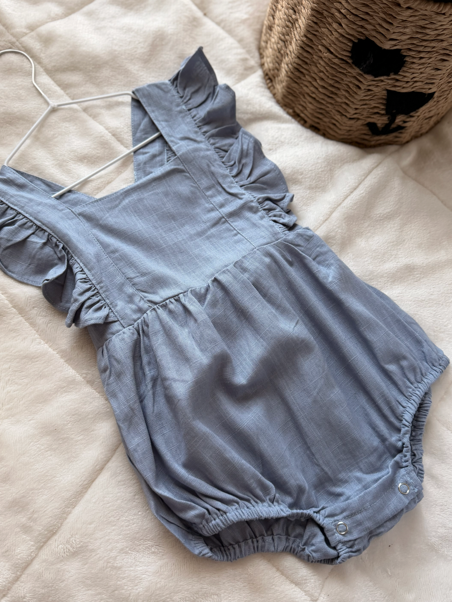 Baby Linen Romper – Sky Blue