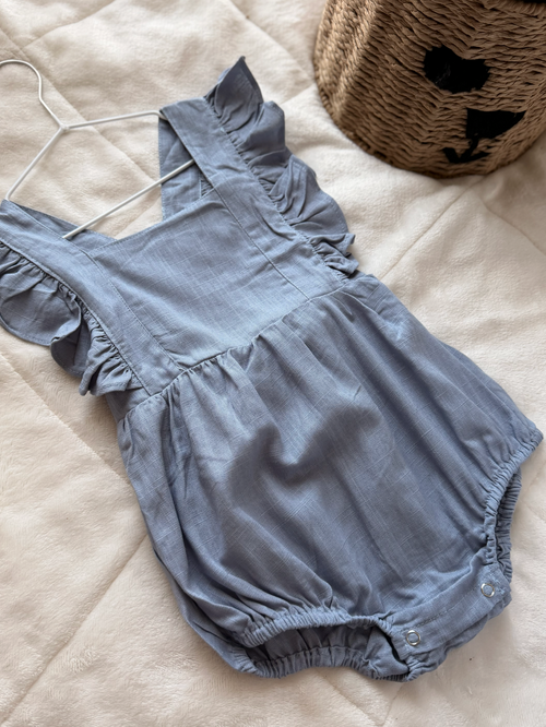 Baby Linen Romper – Sky Blue