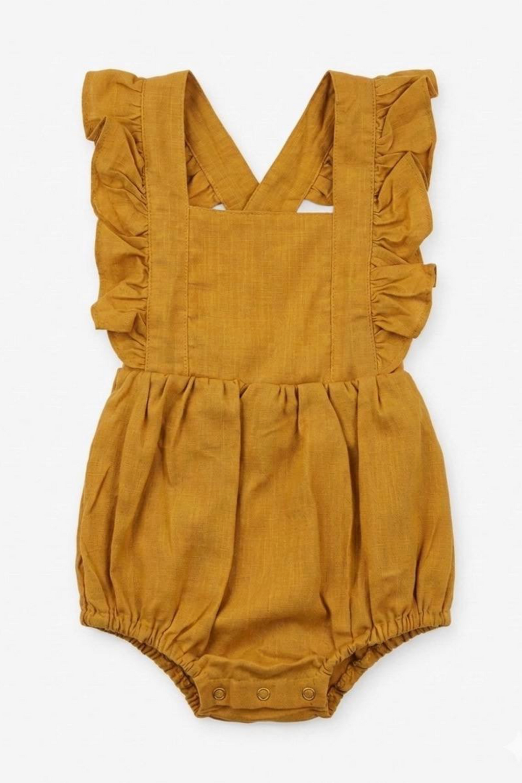 Baby Linen Romper – Mustard