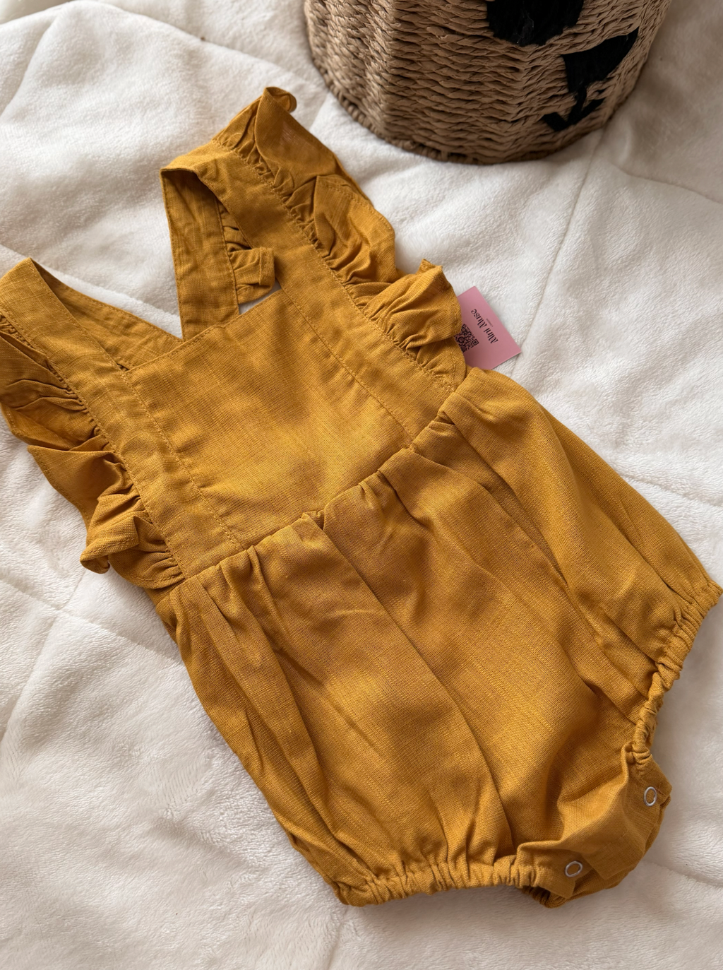 Baby Linen Romper – Mustard
