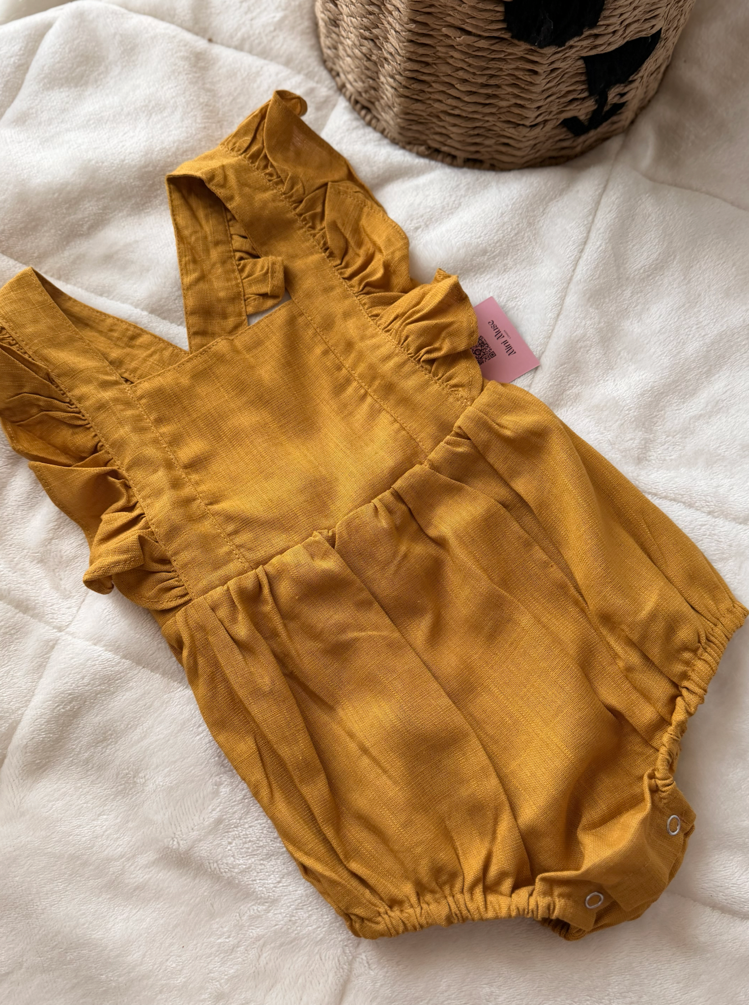 Baby Linen Romper – Mustard
