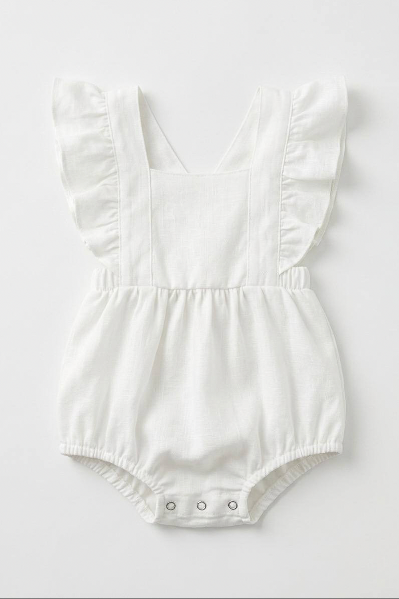 Baby Linen Romper – White