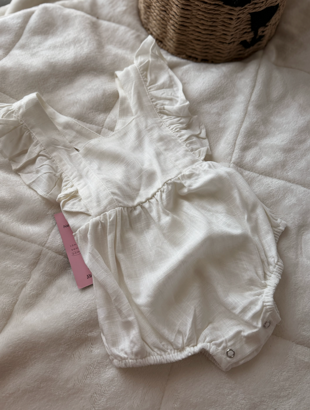 Baby Linen Romper – White