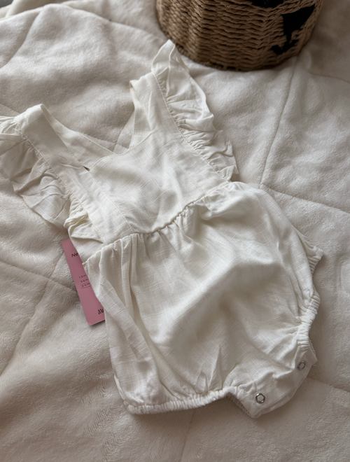 Baby Linen Romper – White
