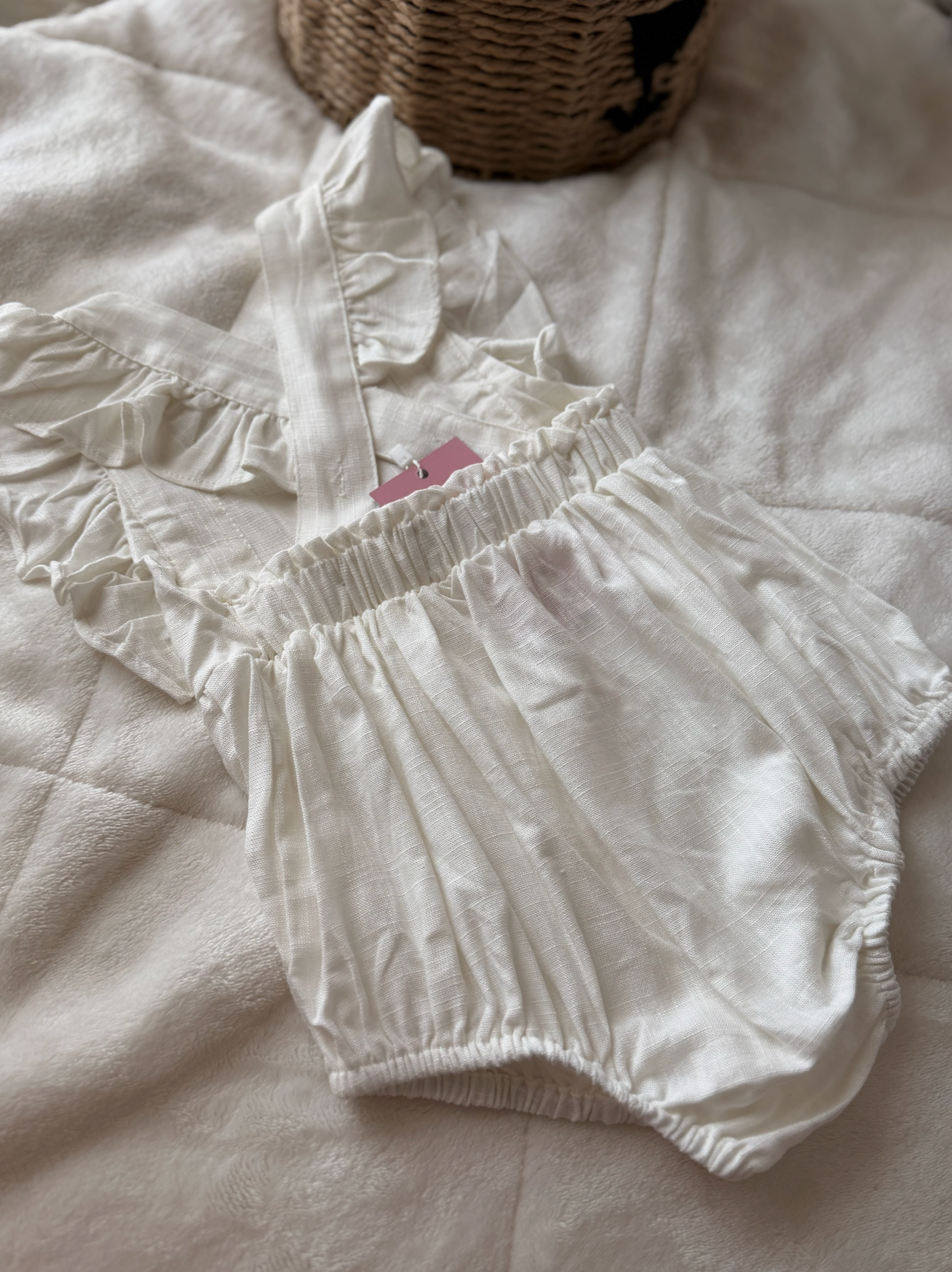 Baby Linen Romper – White